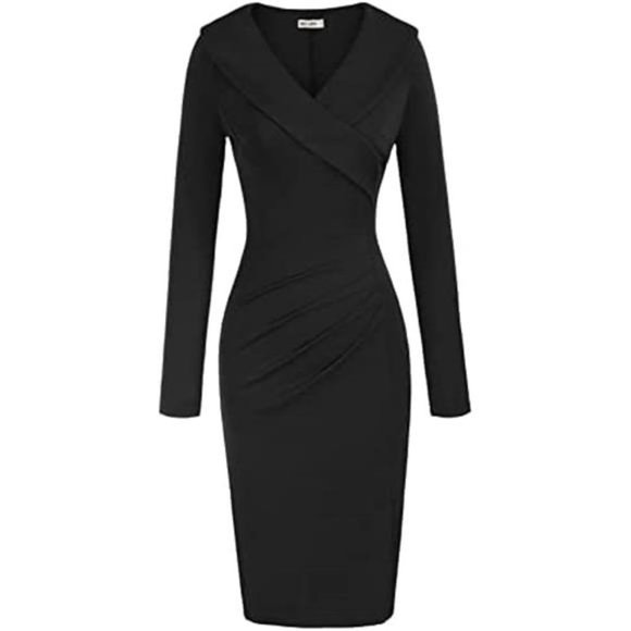 Dresses Womens Long Sleeve Work Dresses Office Business Wrap V Neck